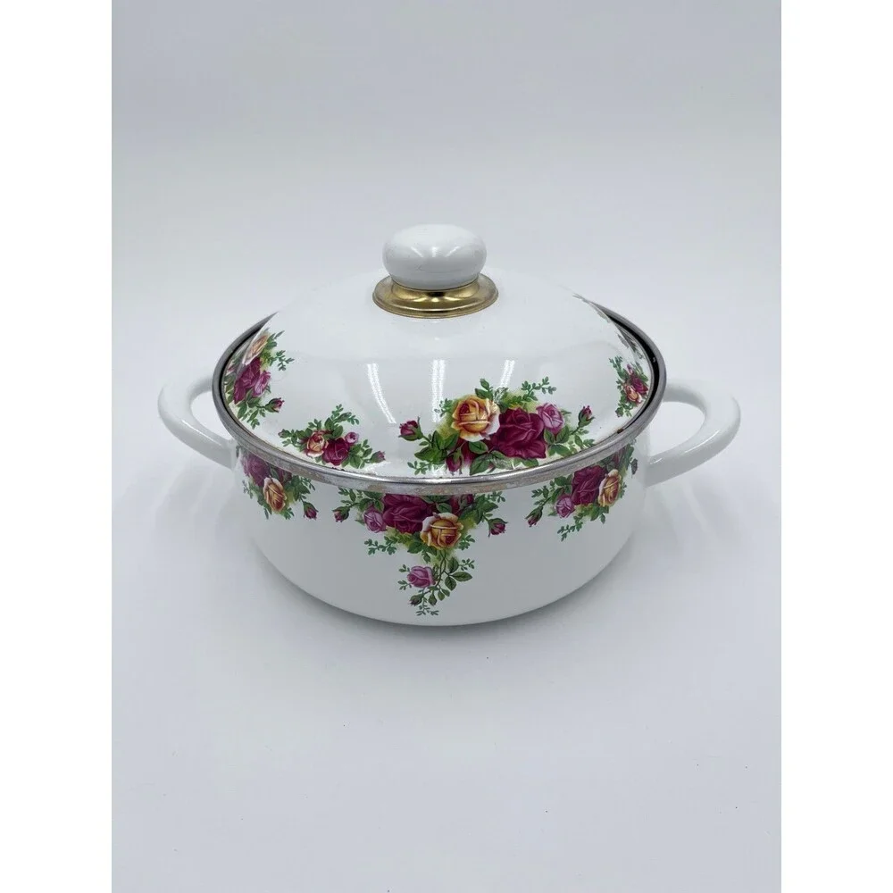 Vintage Royal Albert Old Country Roses Enamel Lidded Casserole Pot Germany Prinz